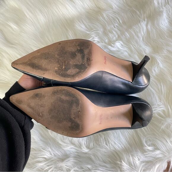 Coach | Women’s Bowery Pumps Navy Leather Pointed Toe Hardware Mid Heels Office - Picture 6 of 10